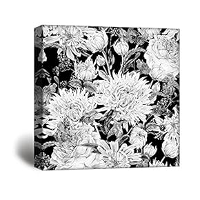 Square Canvas Wall Art - Flowers Petals in Black White - Giclee Print Gallery Wrap Modern Home Art Ready to Hang - 12x12 inches