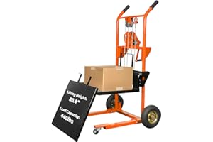 T TORY CARRIER Tory Carrier Material Lift Winch Stacker, 440 lbs Capacity Pallet Stacker, 35.4" Lifting Height, Pallet Truck Dolly, Swivel Casters Lift Table Cart, Forklift with Steel Platform(Orange)