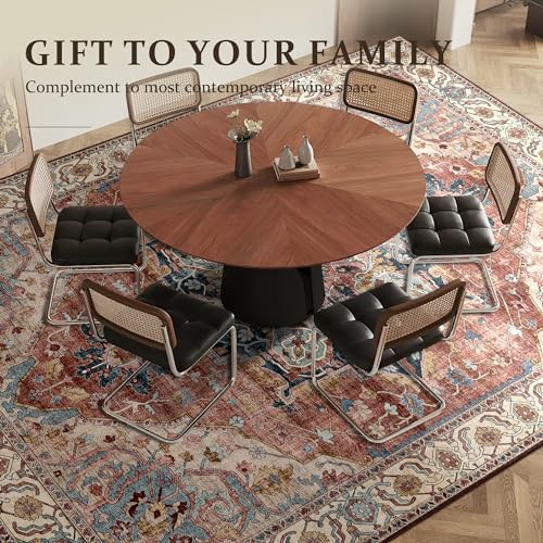 Area Rugs 9x12 Living Room Rug Boho Area Rug Deerly Washable Rugs 9x12 Vintage Diamond Indoor Large Bedroom Rug with Non Slip Rubber Backing for Under Dining Table Office Bedroom, Brickred