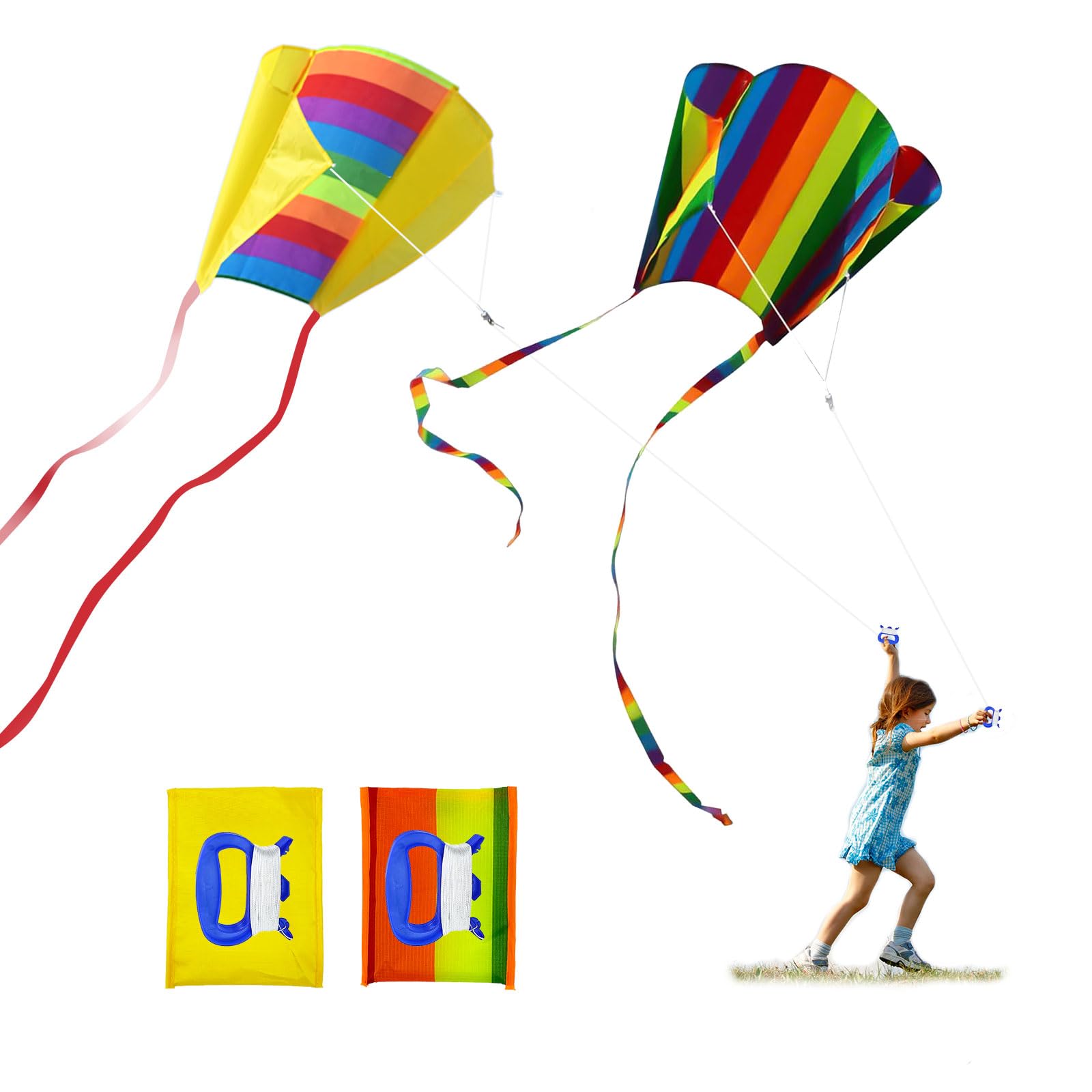 TSHAOUN 2 Pieces Rainbow Pocket Kite, Colorful Kite for Kids Adults, Easy Flyer, Beach Game, Outdoor Activity, Gift for Boys Girls