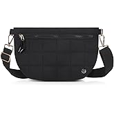 Quilted Crossbody Bags for Women - Stylish Puffer Shoulder Purse Puffy Fanny Packs for Women, Lightweight Belt Bum Bags Cross Body for Travel, Commute, Black