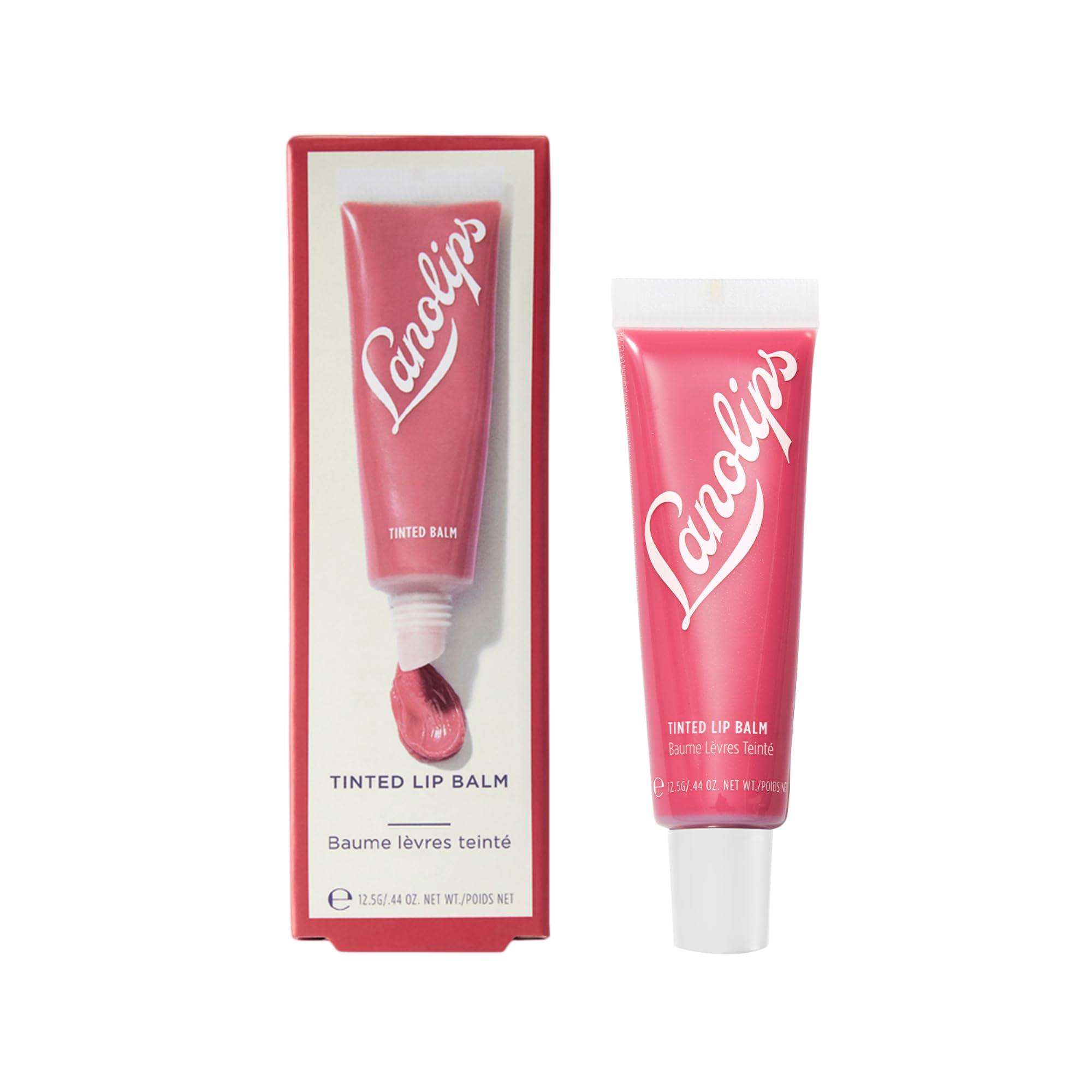 Lanolips Tinted Lip Balm - Moisturizing, Color-Tinted Balm with Lanolin & Vitamin E for Dull, Dry, Cracked Lips, Rhubarb (12.5g / 0.44oz)