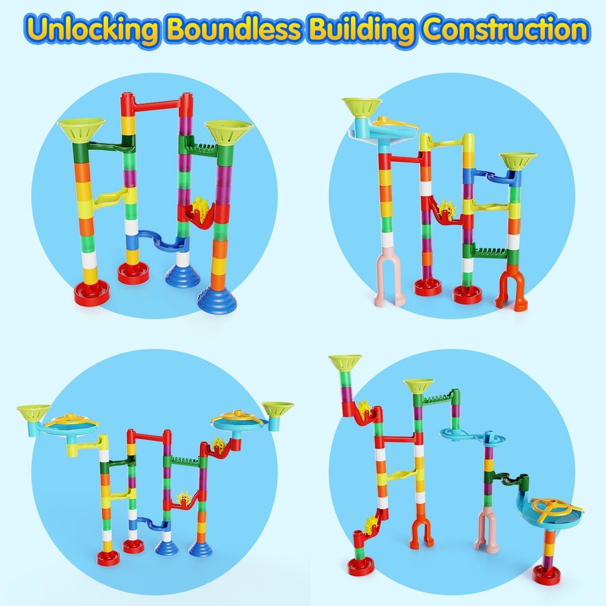 Marble Run, 110pcs Marble Maze Game Construction Building Toys for Kids, Marble Track Race Set STEM Learning Toys Gift for Boys Girls 3 4 5 6 7 8 9 10+, 8105