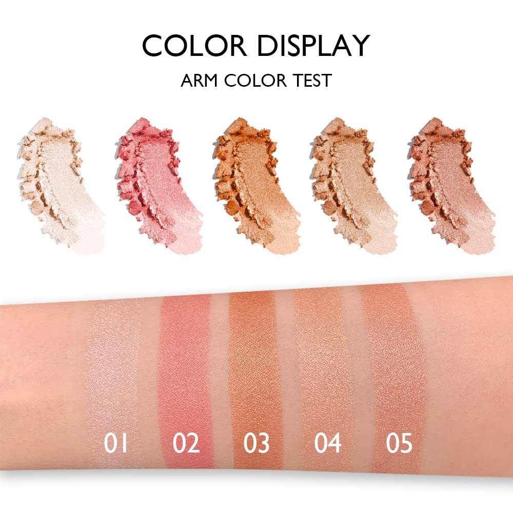 AMY'S DIARY Highlighter Makeup Contour Palette, 5 Shades White Pink Shimmer Face Illuminator, Blush and Makeup Highlighter Palette