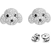 Bellitia Jewelry 925 Sterling Silver Fashion Teddy Dog Puppy Stud Earrings for Women, Spinel & Cubic Zirconia Ear Piercing Jewelry Set