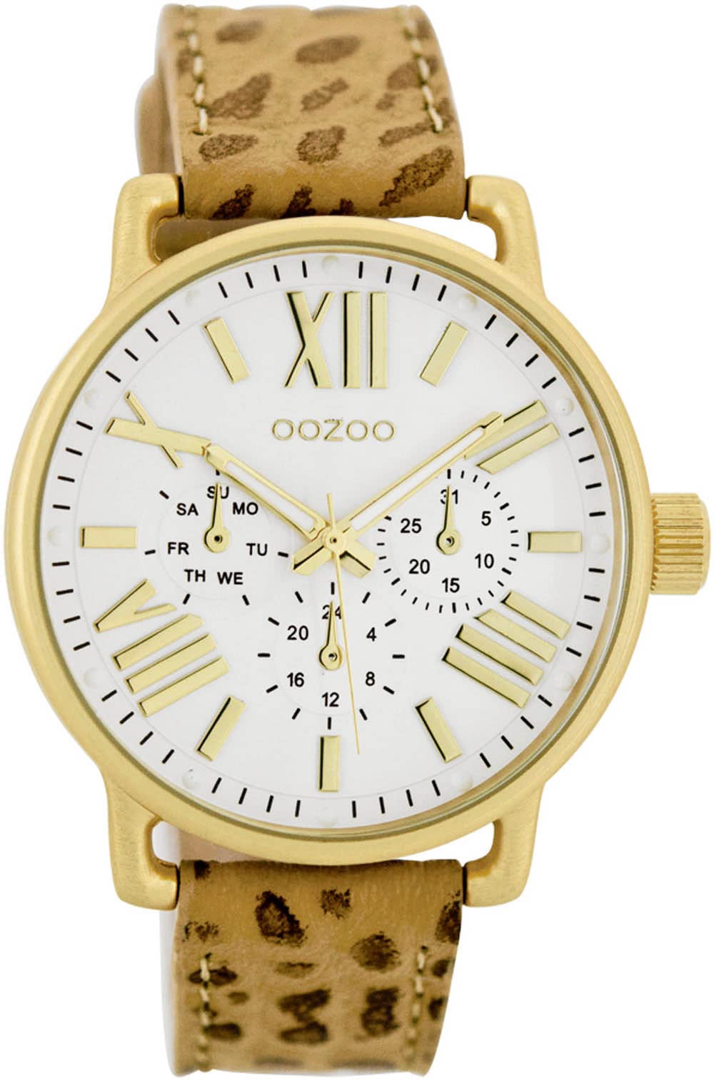 Oozoo Watch with Leather Strap Special Item Dispenser Sale Remaining Stock Outlet at Reduced Price Variant 1, C7186 - Gold / White / Brown