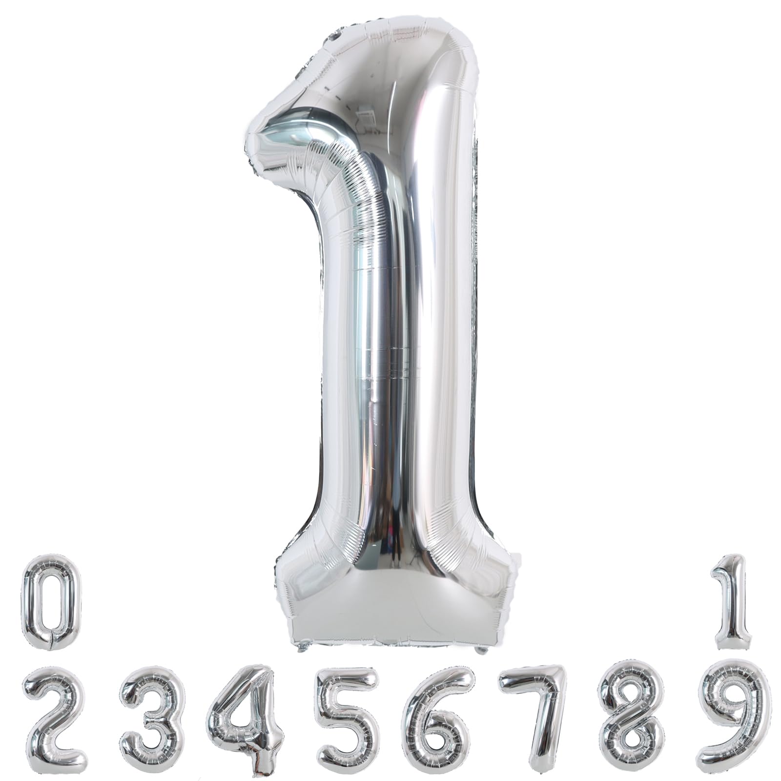 TONIFUL 40 Inch Silver Large Numbers Balloons 0-9, Number 1 Digit 1 Helium Balloons, Foil Mylar Big Number Balloons for Birthday Party Anniversary Supplies Decorations