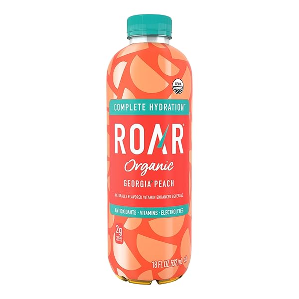 ROAR ORGANIC ELECTROLYTE INFUSIONS – USDA ORGANIC – GEORGIA PEACH – WITH ANTIOXIDANTS, B VITAMINS, LOW-CALORIE, LOW-SUGAR, LOW-CARB, COCONUT WATER INFUSED BEVERAGE 18 FL OZ (PACK OF 12)