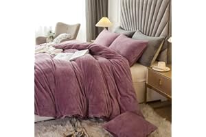 JSZS Velvet Plush Shaggy Duvet Cover Set,Luxury Ultra Soft Fluffy Duvet Cover Set,Winter Fuzzy Duvet Cover Set, (1 Faux Fur Duvet Cover +2 Faux Fur Pillow,King,Red Bean Paste)