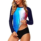 Deerose Women UPF 50+ Rash Guard Printed Swim Shirts Surf Swimwear Top