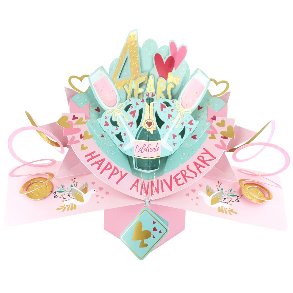 4 Years Happy 4th Anniversary Pop-Up Greeting Card Love Kate's 3D Pop Up Cards POP216MC4
