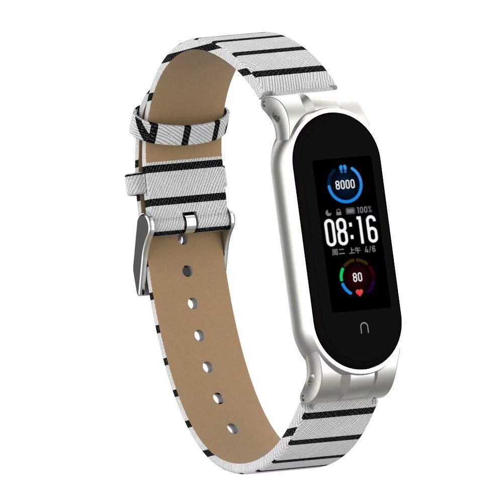 nuosiweilang Compatible with Xiaomi Mi Band 5/Mi Band 6 Leather Strap, Replacement Band for Xiaomi Miband 5/Miband 6 Men Women