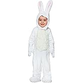 White Open Faced Bunny Costume for Toddler, Fluffy Bunny Jumpsuit with Hood, Pair Of Mitts, And Pair Of Shoe Covers