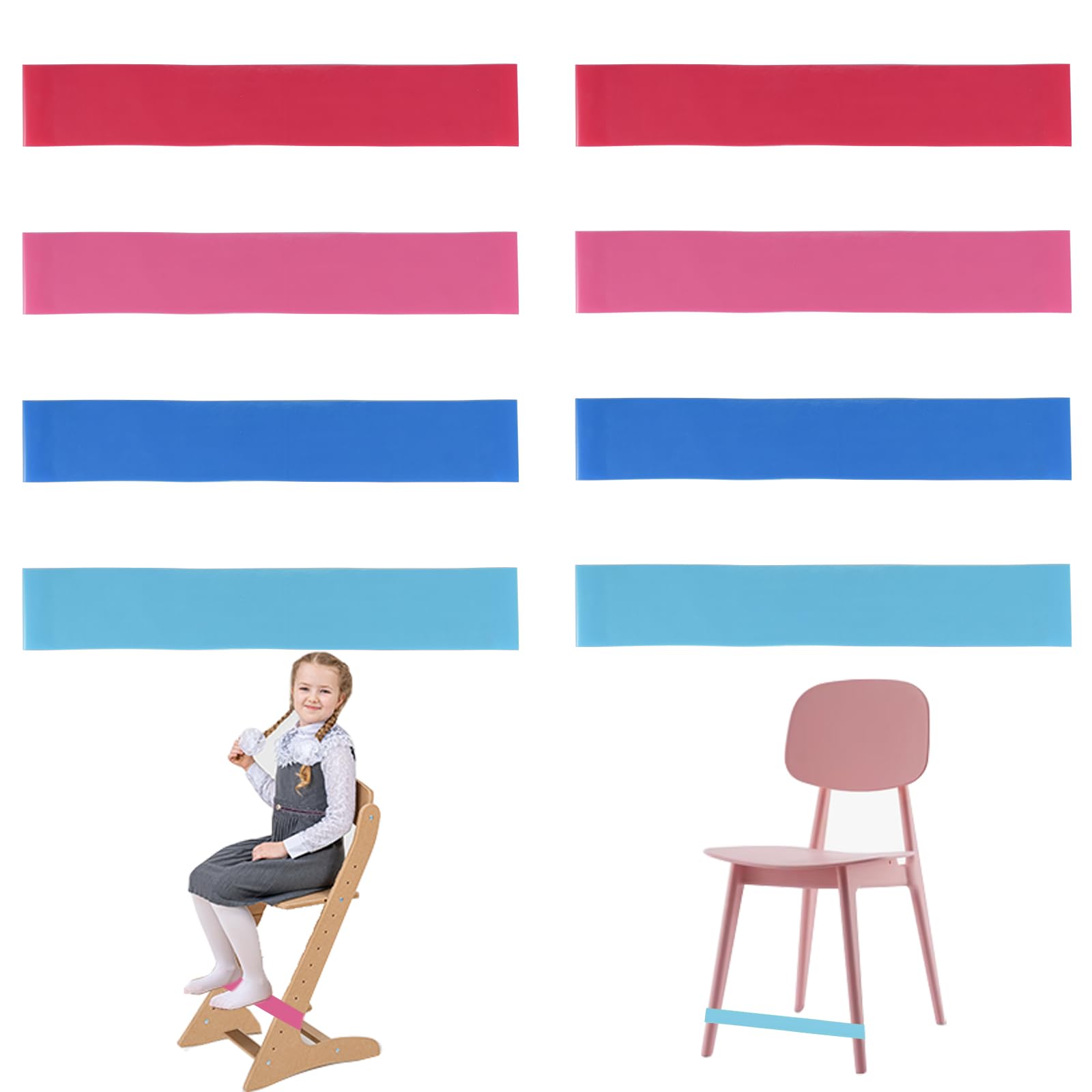 8 Pieces Chair Bands for Kids, 0.6mm Thickness Stretchy Chair Band, Good Elasticity Sensory Chair Bands, Colorful Chair Fidget Bands, Desks Stretch Foot Band, Flexible Seating Straps for ADHD Autism