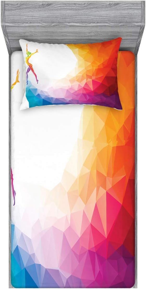 Ambesonne Sports Bedding Set with Sheet & Covers, Gymnastics Girl Gymnast Portrait Colored Geometric Digital Shapes Modern Olympics, Printed Bedroom Decor with Sham, Twin, Multicolor