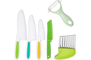 LUENES 6 Pieces Kids Knife Set, Plastic Kid Safe Knives Knife for Kids Toddler Knife Set, with Crinkle Cutter and Peeler