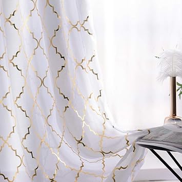 Amazon Com Yj Yanjun Airy Metallic Gold And White Voile Vurtains