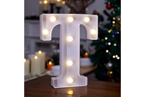 TRONSBOO LED Marquee Sign Light Up Letters, 26 Alphabet Light Up Letters Sign, Battery Powered LED Letter Lights for Night Light, Wedding, Birthday, Party, Christmas or Home Decor(Letter T, Warm White)