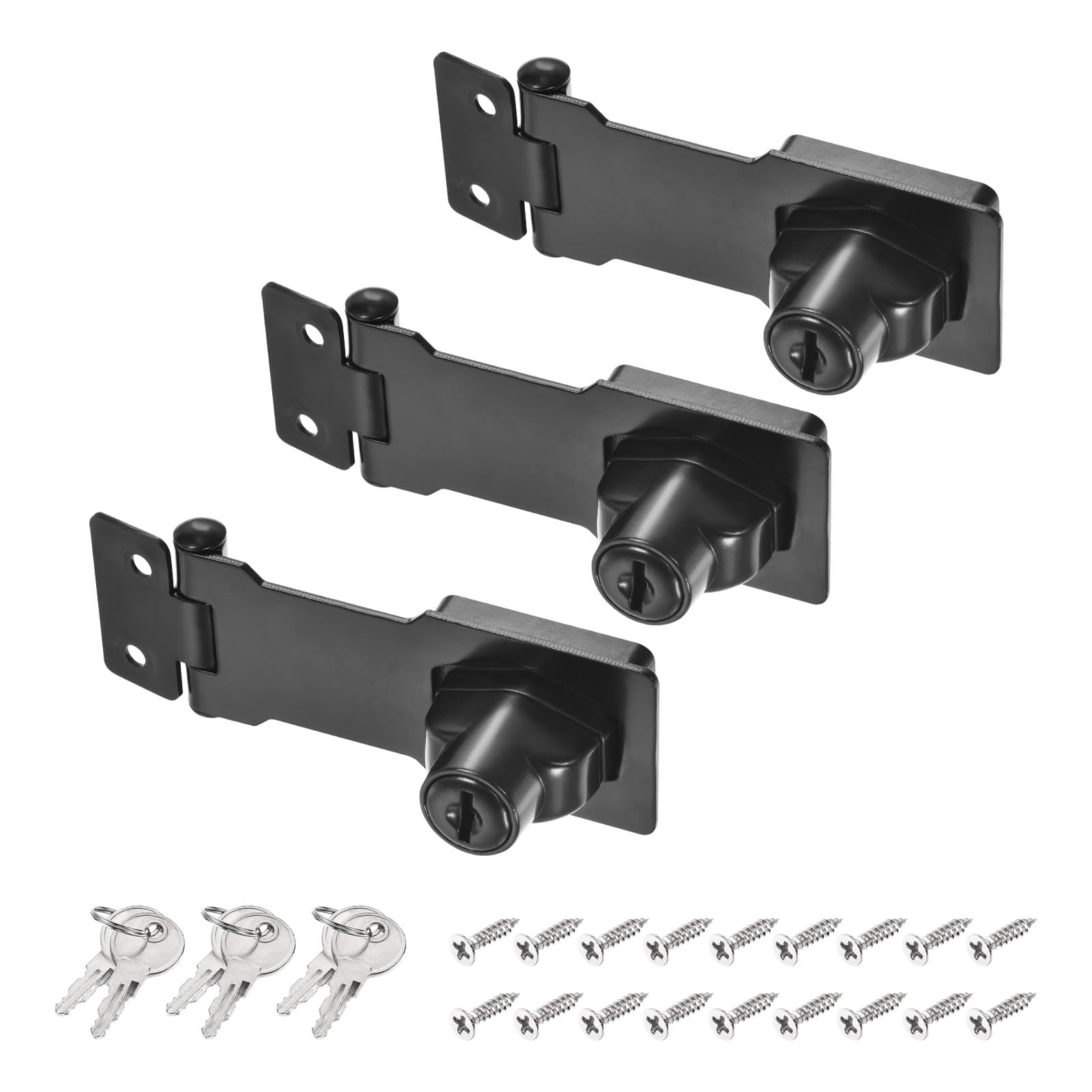 PATIKIL Keyed Hasp Locks, 3 Pack 3 Inch Twist Knob Locking Hasp Lock Metal Safety Hasp Latches for Cabinet Small Door, Keyed Different, Black