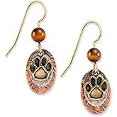 Silver Forest of Vermont Paw Print and Tiger's Eye Dangle Earrings