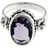 NOVICA Artisan Handmade Amethyst Solitaire Ring Floral Sterling Silver Purple Single Stone Indonesia Mauve Mist Birthstone [crownbezel 0.6 in L x 0.4 in W x 0.2 in H Band Width 3 mm W] '