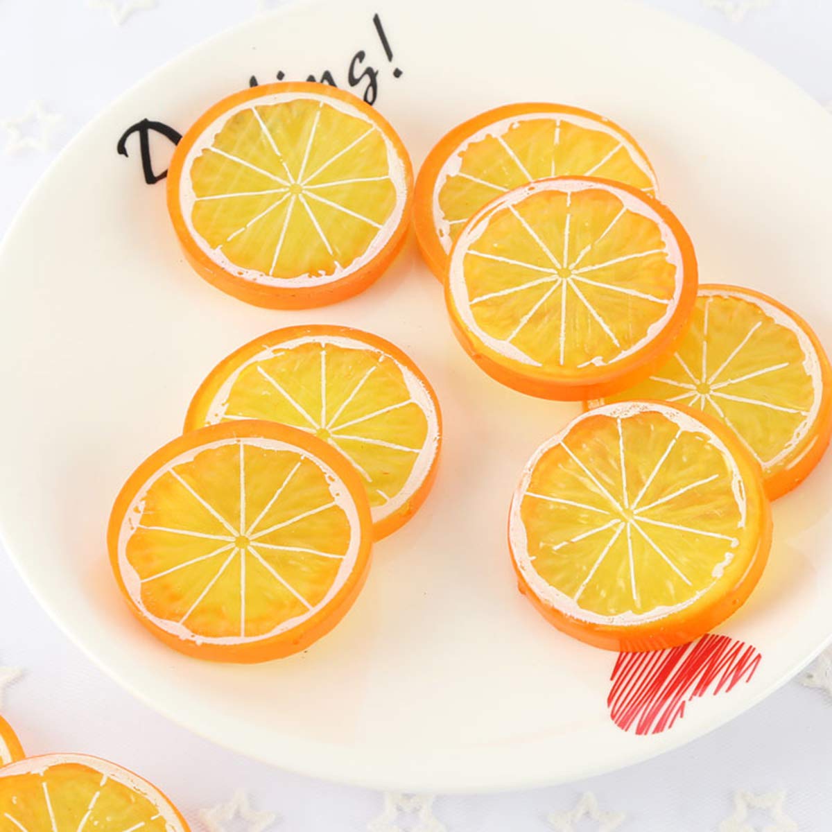 YONGSNOW 30pcs Simulation Lemon Slices Plastic Artificial Fake Fruit Lifelike Model for Kitchen Home Party Wedding Decoration (Orange)…