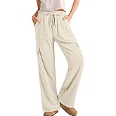 Sidefeel Womens Corduroy Pants Casual High Waisted Elastic Drawstring Cargo Loose Fit Wide Leg Pants with Pockets
