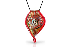 BESHEEK Handmade Murano Inspired Blown Abstract Glass Lampwork Art Pendant Necklace for Women Handcrafted Artisan Hypoallergenic Italian Style Jewelry