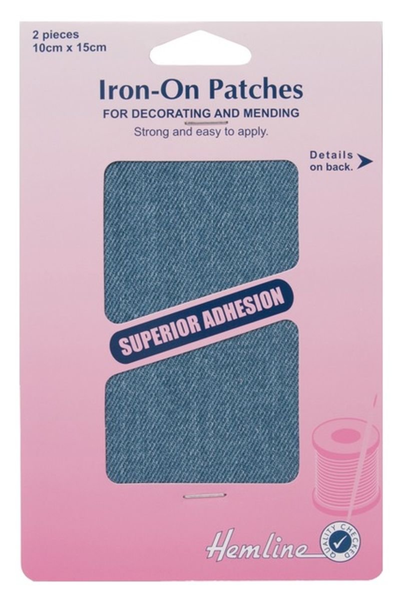 Hemline Iron-On Patches Cotton Twill - 2 Pieces 10cm x 15cm - Light Denim