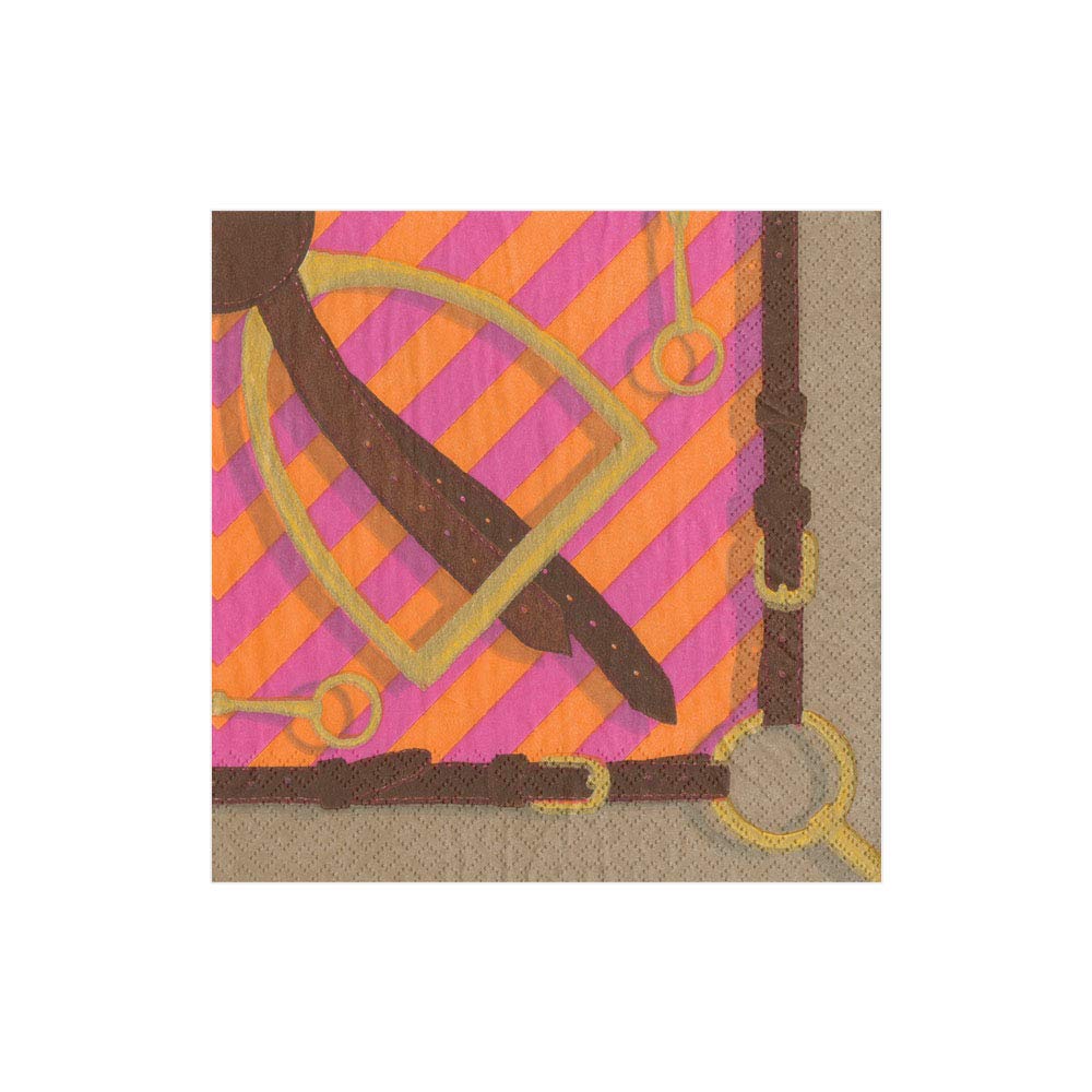 Caspari Stirrups and Silks Paper Luncheon Napkins in Fuchsia & Orange, 20 Per Package