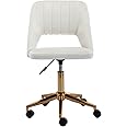 Guyou Desk Chair Armless Office Chair Gold and White, Upholstered Velvet Home Office Chair Cute Vanity Stool for Small Space Teens Study Makeup with Hollow Back, White
