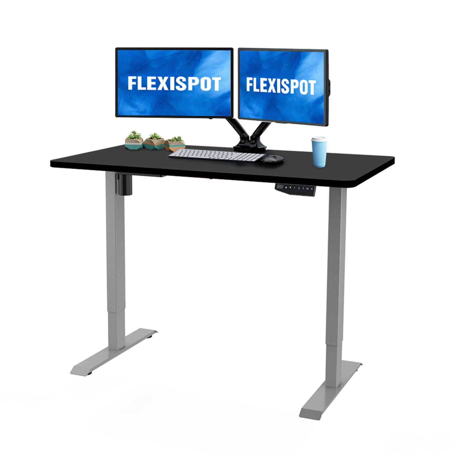 Flexispot EN1 Electric Stand Up Desk Workstation 48 x 30 Whole-Pieces Ergonomic Memory Controller Standing Height Adjustable Desk (Gray Frame + 48" Black Top)