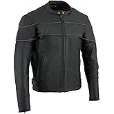 Milwaukee Leather SH1785 Men's Black Leather Scooter Style Motorcycle Jacket w/Side Stretch and Reflective Piping