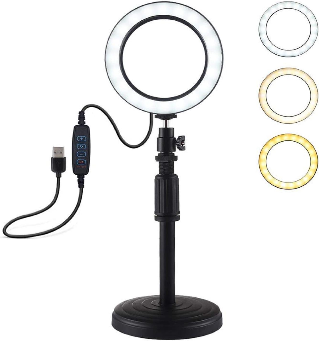 Cinhent Ring LED Light with Desktop Stand, Dimmable LED Ring Light, Video and Makeup Ring Light, 4.6 inch 3 Modes USB Dimmable LED Ring Vlogging for Camera,Smartphone,YouTube,Self-Portrait Shooting