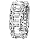 ENDLESSNESS & ETERNITY Full Eternity Hiphop Ring Cubic Zirconia CZs Emerald Cut Ring 14K White Gold Plated Wedding Band Ring