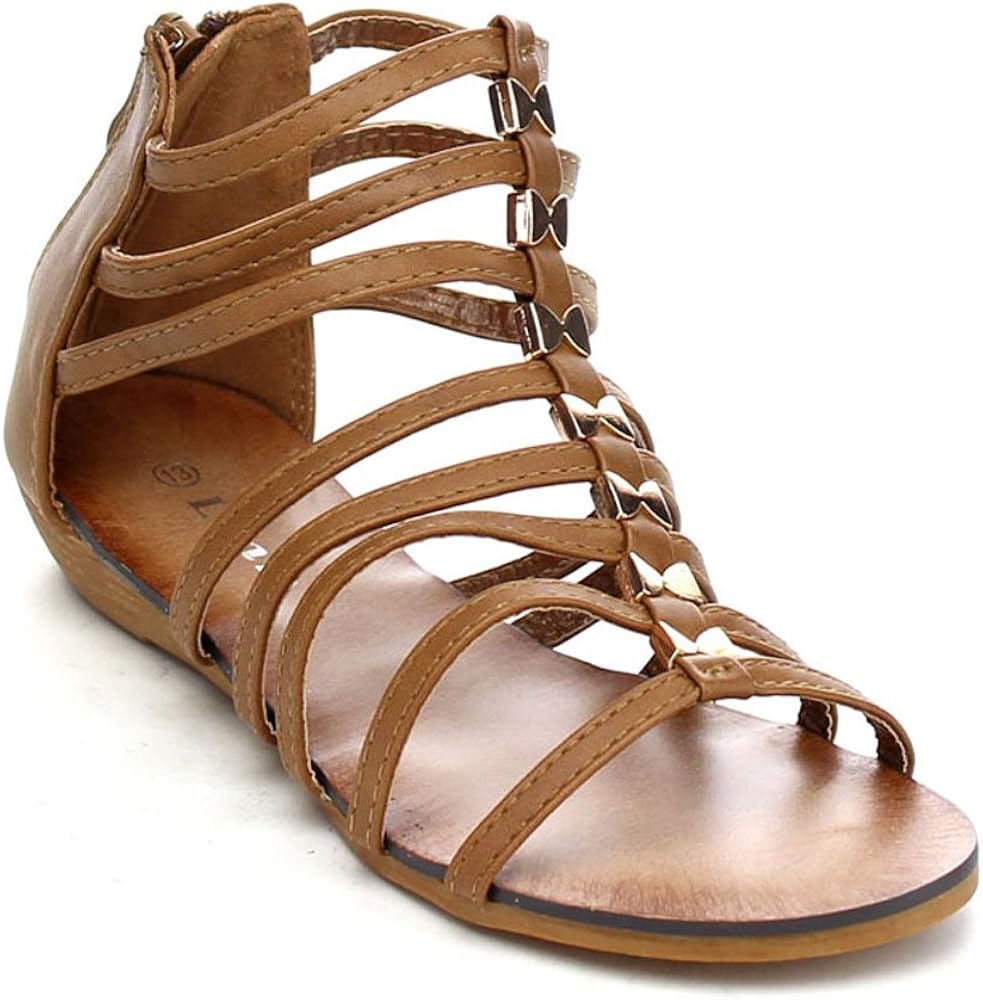 Amazon.com | Link REBEL-17K Girl's Metallic Deco Strappy Ankle Strap Back Zipper Sandals, Color 