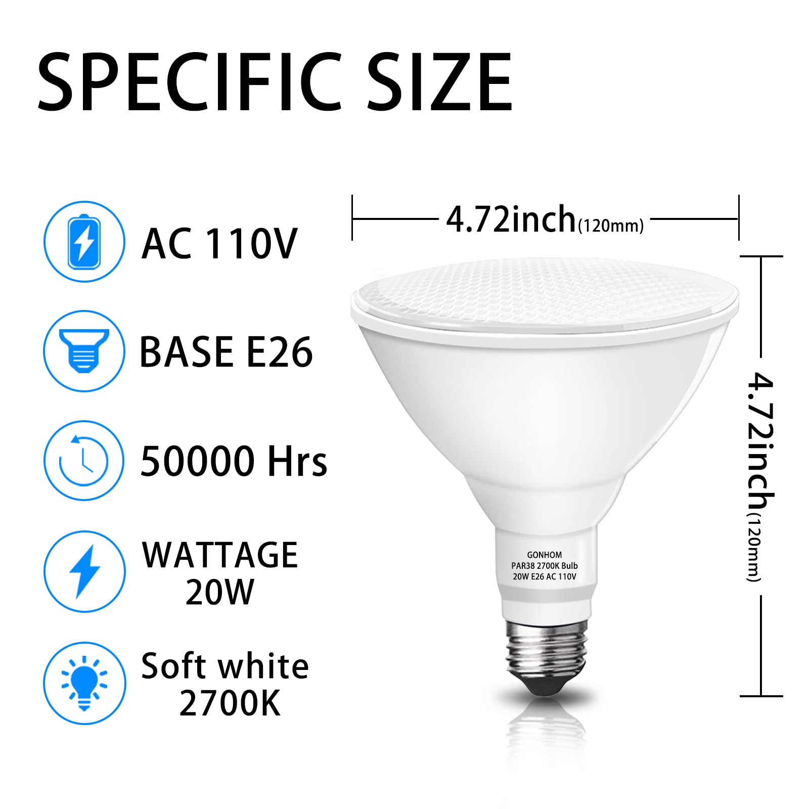 Par38 Outdoor LED Flood Light Bulb 2 Pack, Dimmable Soft White 2700K,20W Replace up to 200W, 1800LM, E26 Base Flood Light Bulbs for Backyard, Garage, Porch, Garden