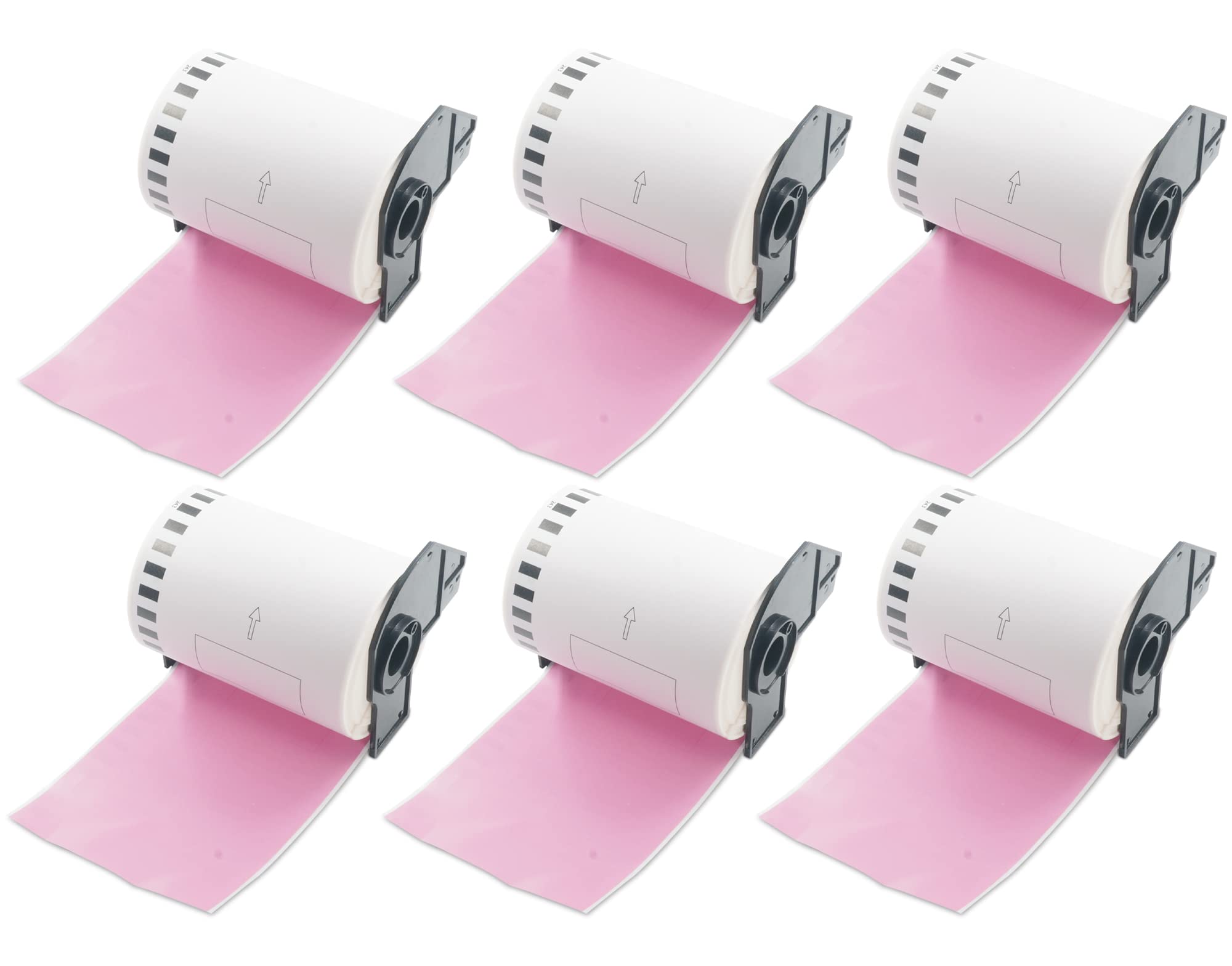 BETCKEY - 6 Rolls DK-22243 Colored Labels, 102mm x 30.48m, Black on Pink, 6 Continuous Shipping Labels Using for QL Label Printers