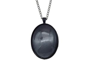 Julie Wang 10 Sets Oval Bezel Pendant Kit with Glass Cabochon and Chain for Making Jewelry Black 40x30mm