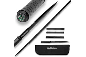 BUDK Amazon Jungle Survivor Break-Down Spear | Non-Reflective Finish 2Cr13 Stainless Steel Blade | Textured Steel Shaft | Zippered Carrying Case | Black Oxide Finish | Versatile | 45 1/2" Overall