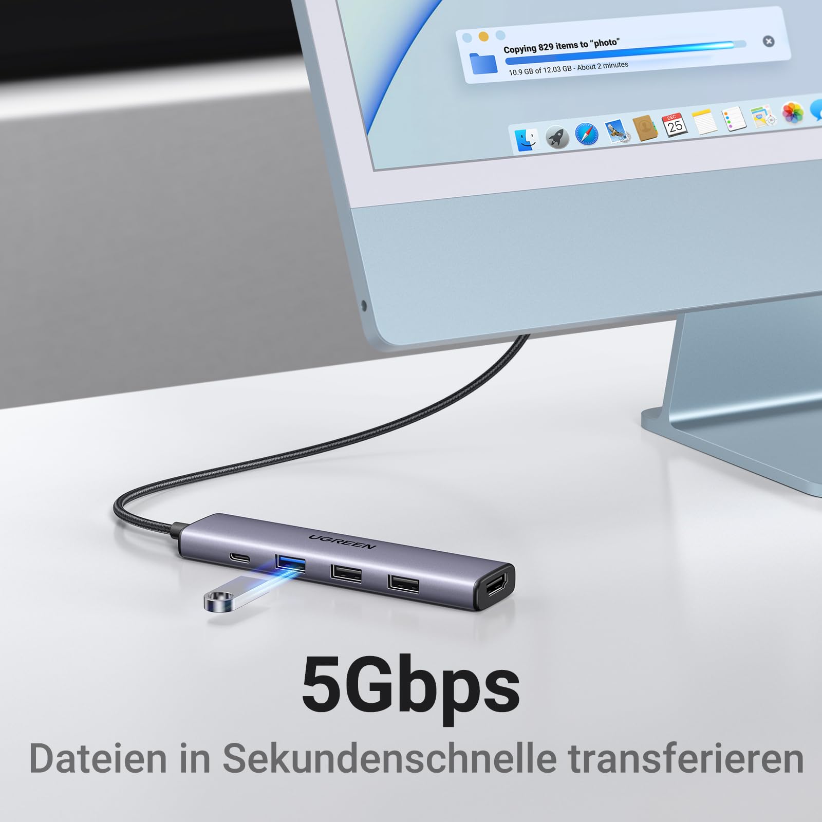 UGREEN Revodok 105 USB C Hub PD100W, 4K HDMI, 3 x USB A Data Ports USB C Adapter Multiport Adapter Compatible with iPhone 17/16, Galaxy S24, Surface, MacBook Pro/Air, iPad Pro/Air, Steam Deck etc.