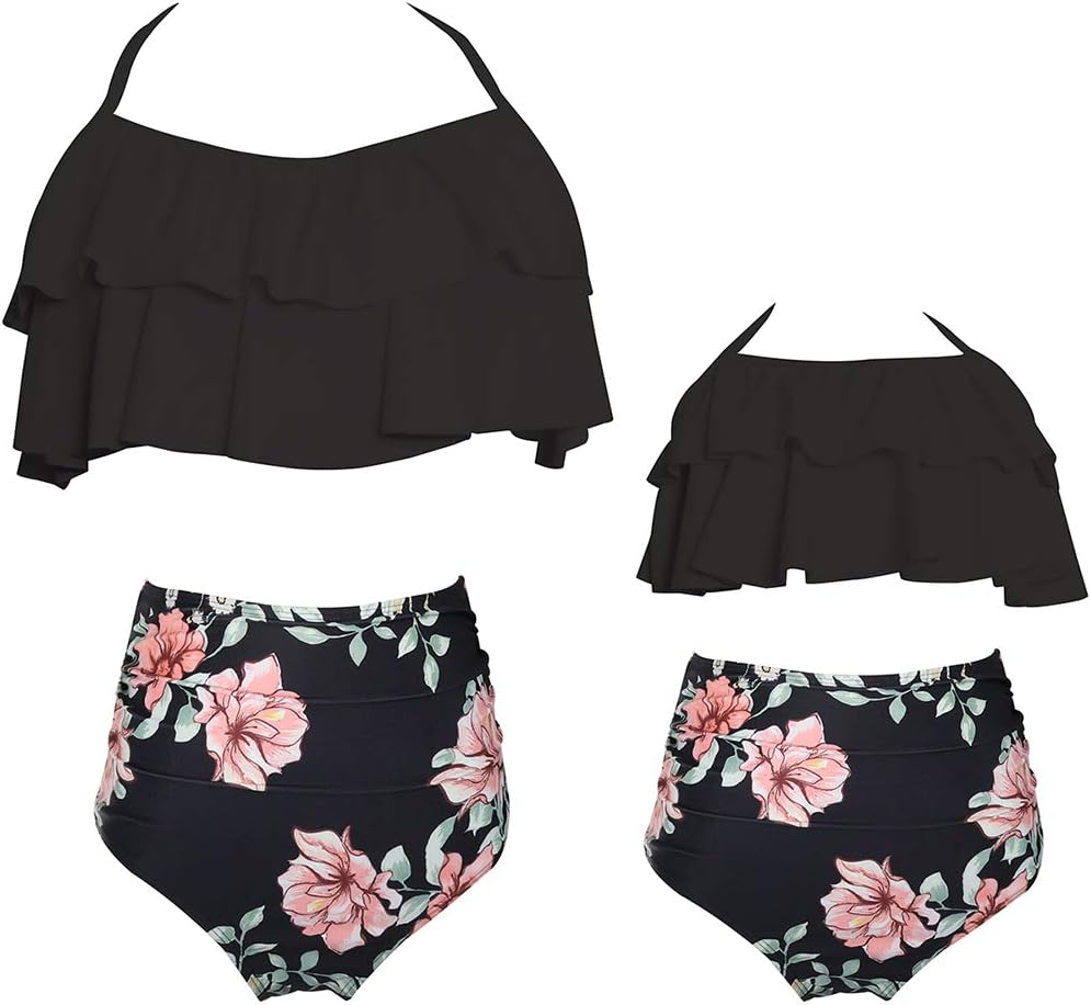 Mommy and Me Swimwear Two Pieces Bikini Set Family Matching Swimsuits Girls Women Flounce Bathing Suit