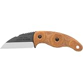 TOPS Knives Little Bugger Fixed Blade Knife, Full Tang, 1095 Steel, Tumbled | Made in USA with Modified Scandi Grind, Coyote Tan Finish, Micarta Grip and Matching Kydex Sheath for Bushcraft