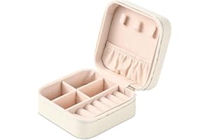 NEVEIKA Portable Travel Mini Jewelry Box Leather Jewellery Ring Organizer Case Storage Gift Box Girls Women (white).