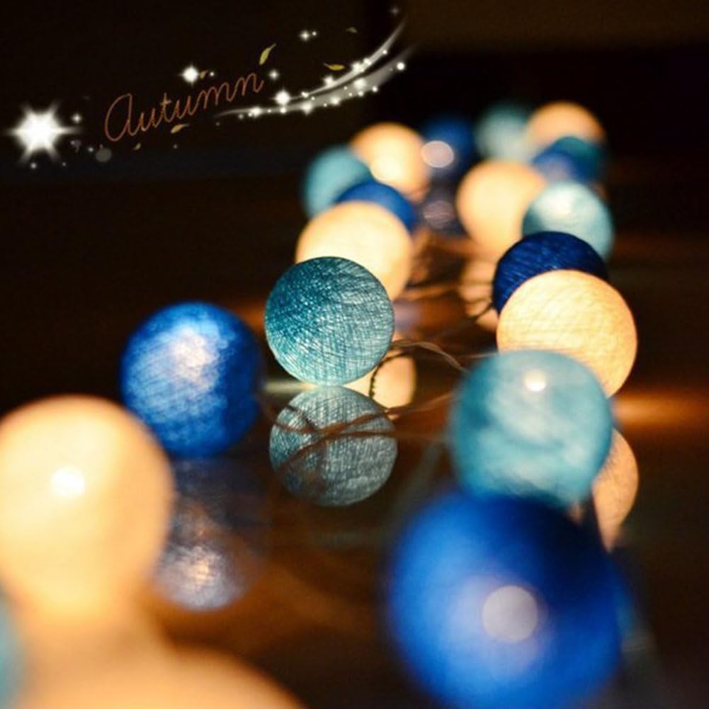 HOTUT Cotton Ball Fairy Lights, 3.3M/10.83Ft 20 LED USB Powered LED String Lights, Colorful Globe Ball Fairy Lights, LED Fairy String Lights for Bedroom Wedding Party Home Christmas Decoration, Blue