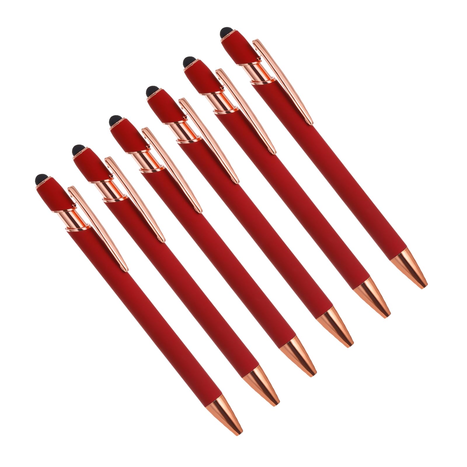 YOKIVE 6 Pcs Ballpoint Pen with Stylus Tip, 2 in 1 Black Ink Metal Stylus Pen 1.0mm Medium Point Style 2, Great for Touch Screens, Office, Studios (Red)