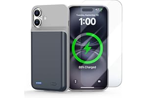 POAQCIF Battery Case for iPhone 16, Ultra-Slim 7000mAh Portable Extended Charging Charger Case [2025 Upgraded] w/Tempered Glass Film for iPhone 16 (6.1inch), Blue