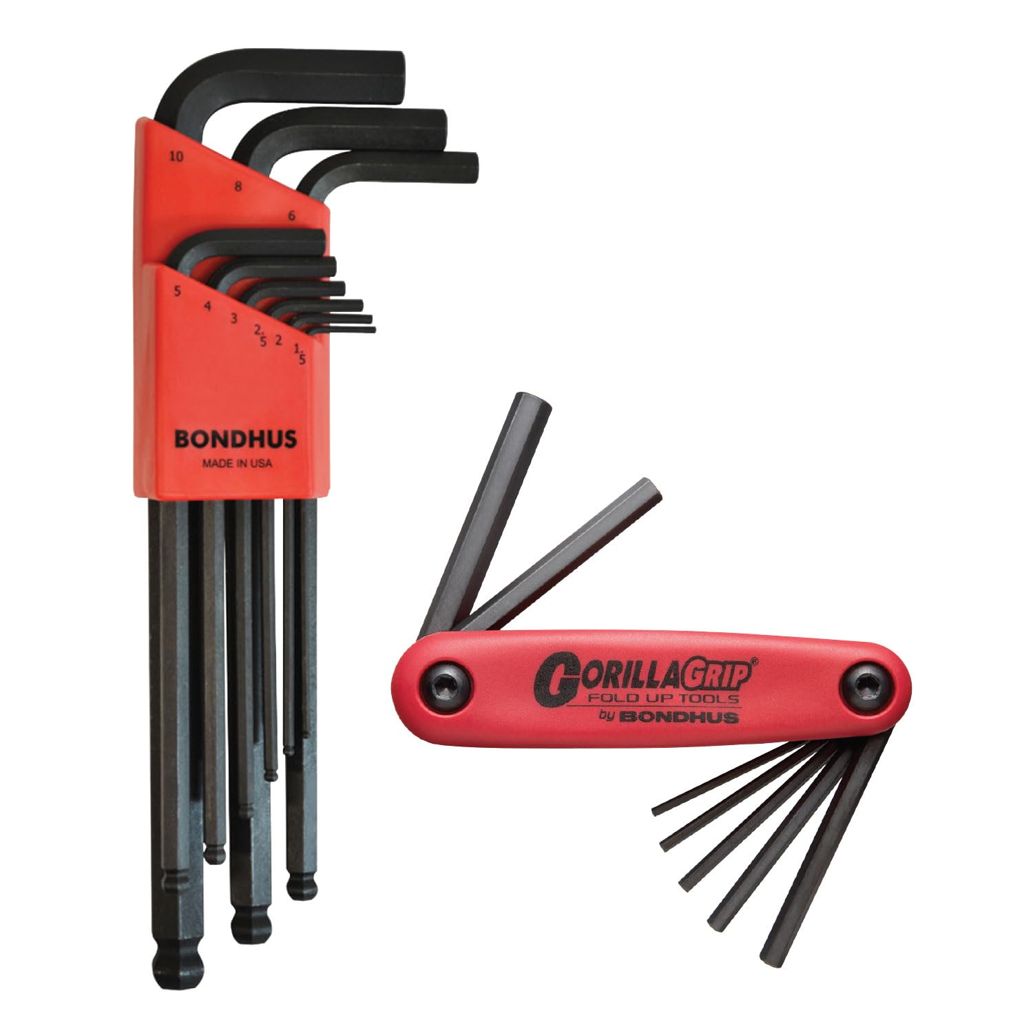 Bondhus 14187 Balldriver L-Wrench Set #10999 (1.5-10mm) & GorillaGrip« Hex Fold-up Set #12587 (2-8mm) Bonus Set