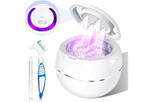 HIWILL Ultrasonic Retainer Cleaner Machine for Denture: 43kHz Ultra Sonic Cleaner Pod for Mouth Guard Aligners - Portable Dental Cleaning Braces Night Guard (White)