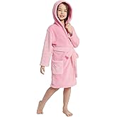 V.&GRIN Girls Fleece Robe, Plush Hooded Soft Fuzzy Warm Fluffy Bathrobe for Kids 5-14 Years